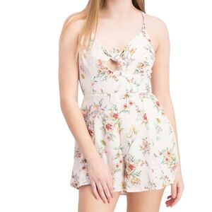 Lush Floral Print Romper with Bow Detail